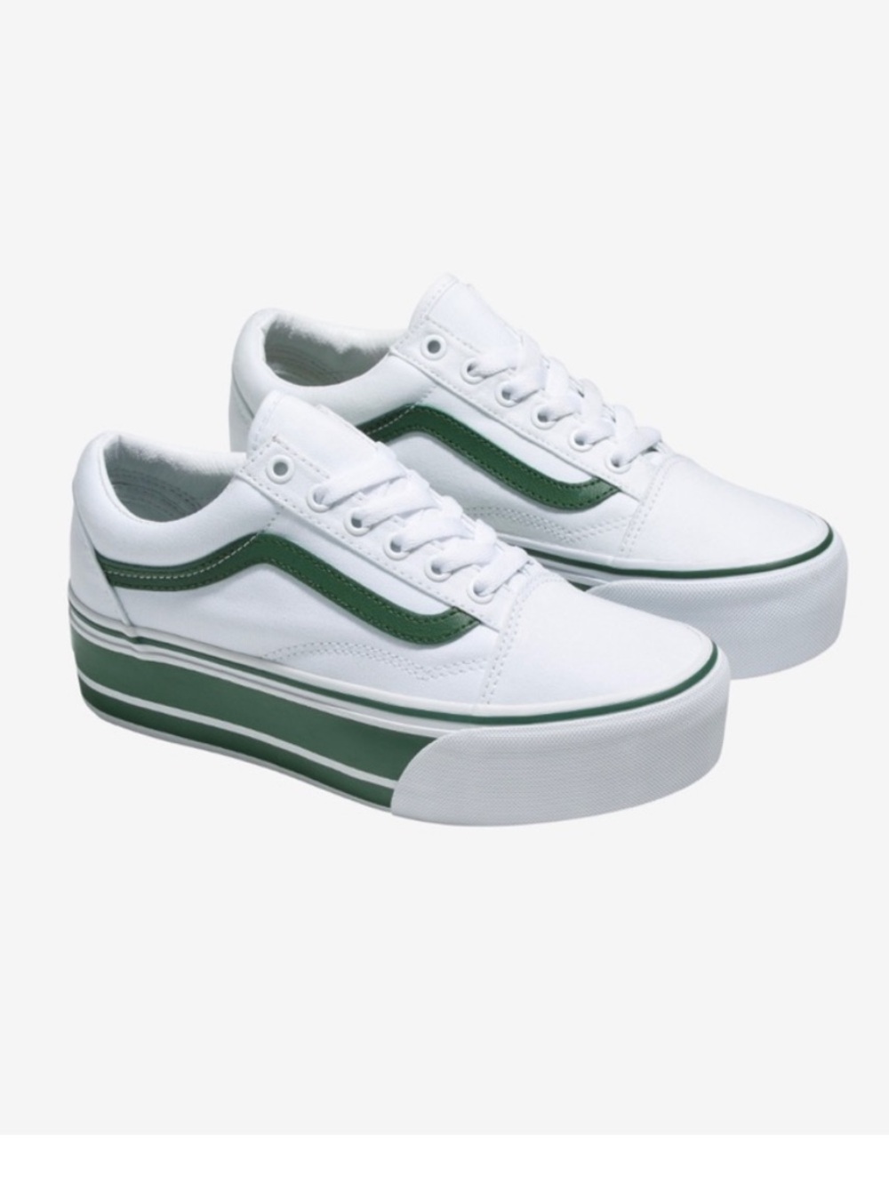 Vans White Low-Top Platform Sneakers with Green Stripe - Picture 2 of 10
